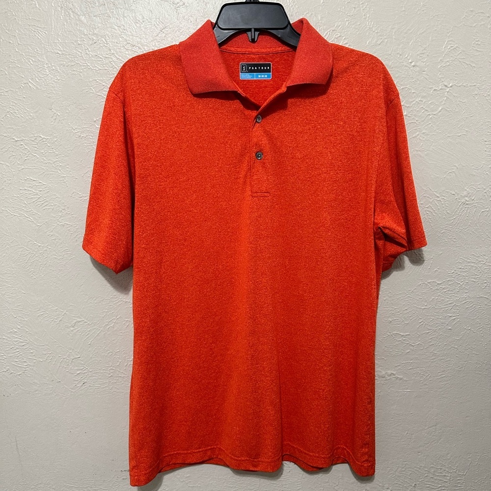 PGA‎ Tour Men's Orange Airflux Short Sleeve Golf Polo Shirt Size M